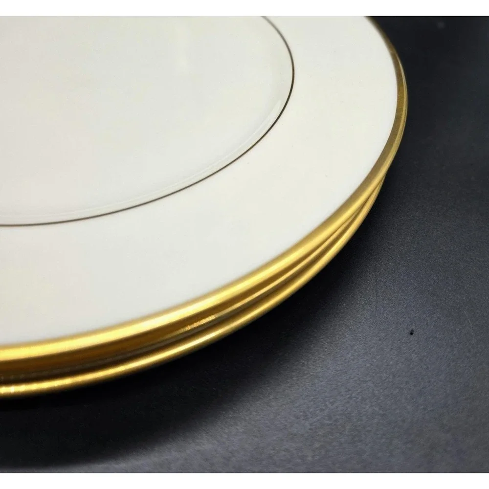 Lenox Mansfield Ivory Bread Dessert Plates with Gold Trim Set of 3 6.5
